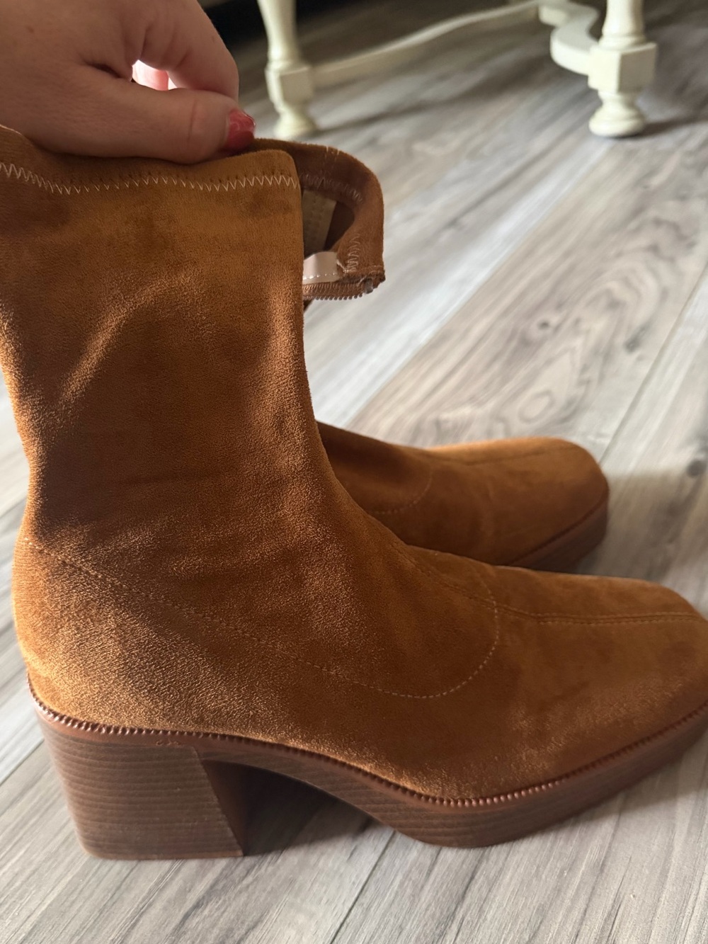 Women's Chestnut Suede Block Heel Ankle Booties